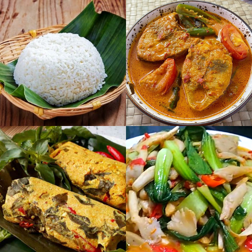 Nasi + Ikan asam pedas + pepes tahu + tumis pakcoy jamur
